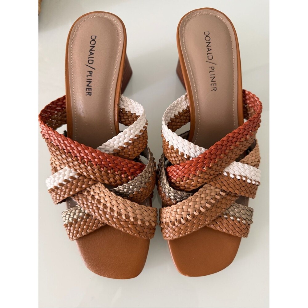 Donald J Pliner Women's Braided Leather Slide Sandals Tan Multi Size 7.5 Flaw
